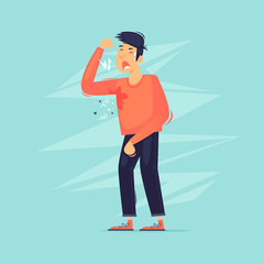 Tired man. Flat design vector illustration.