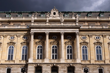 Fototapeta na wymiar Budapest (Hungary). Facade of the west esplanade of the Buda Palace in the city of Budapest
