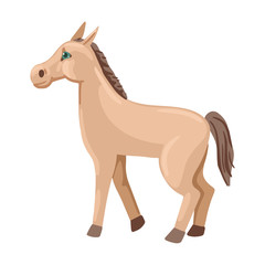 Little horse, standing in profile. Rustic pet. Vector character.