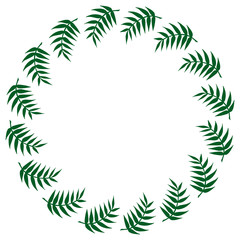 Fototapeta na wymiar Round frame with green branches on white background. Vector image. Isolated wreath for your design.