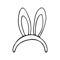 Rabbit ears head accessories icon. Spring holiday symbols. Happy easter. Bunny, hare costume scrawl sketch. Hand drawn vector illustration in doodle style outline drawing isolated on white background.