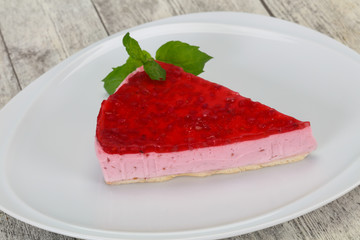 Soft Raspberry cheesecake served mint