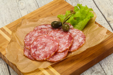 Spanish Salchichon sausage with salad