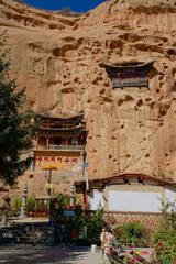 VERTICAL: Spectacular view of Mati temple with beautiful colorful balconies.