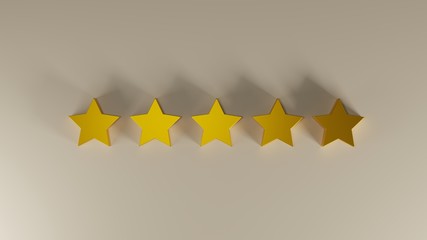 five golden stars for costumer satisfaction, 3d illustration