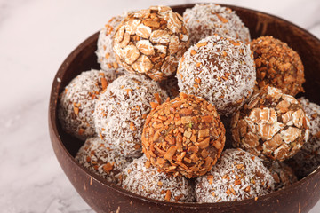 Raw vegan healthy dessert made from dates and nuts .Energy balls