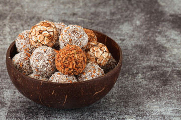 Raw vegan healthy dessert made from dates and nuts .Energy balls