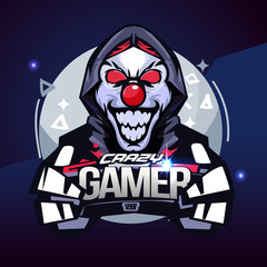 Crazy gamer. joker gamer concept. e-sport logo - vector illustration