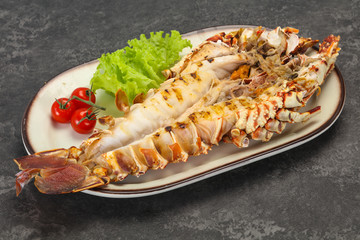 Grilled crayfish in the plate