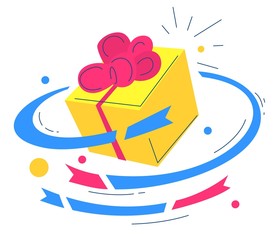 Vector creative holiday illustration of yellow color gift box wi