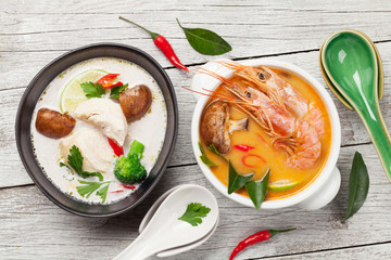 Tom Yum and Tom Kha traditional Thai soups