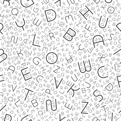 Stylish seamless vector alphabet pattern. Fashion white repeatable background with black english latin letters