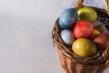 Multi-colored Easter eggs. Easter. Easter eggs on a light background Easter background. Easter Symbol Easter Greetings Christ Is Risen Copyspace