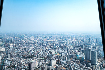 Fototapeta premium Asia business concept for real estate and corporate construction - panoramic urban city skyline aerial view under sky in tokyo, Japan