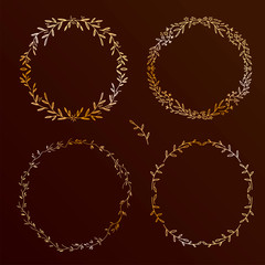 Chic design hand drawn elements set. Floral wreaths collection, round vector frames collection on black background