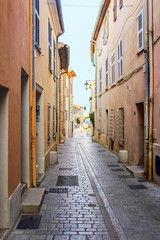 cityscape with colorful buildings at old town in Saint tropez, France