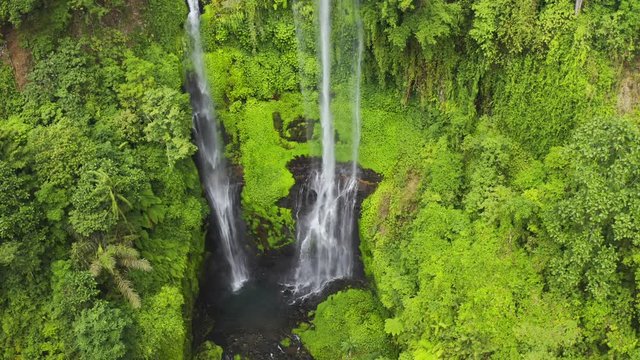 Catarata de Gocta, one of the high waterfalls in Amazonas, Peru. Aerial view 4K