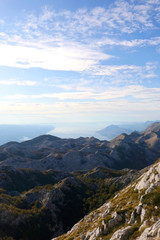 Beautiful view of Biokovo mountain and Adriatic sea from St. Jure peak in Dalmatia, Croatia.