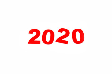 top view of colorful red 2020 number isolated on white
