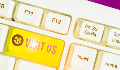 Handwriting text writing Visit Us. Conceptual photo Invitation Watch A web page Link to Homepage Blog Internet