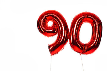 number 90 red balloons isolated on white