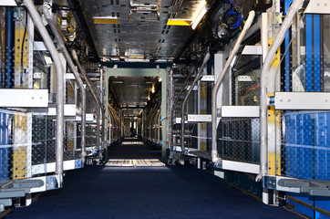 Inside of the rail car assembly plant. Industrial workshop for the production of European high speed trains. Factory of the manufacturing trainsets rolling stocks