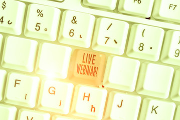 Word writing text Live Webinar. Business photo showcasing presentation lecture or seminar...