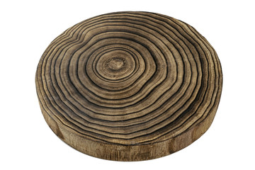 Tree lumber. Wooden oak tree cut surface on white background. Stump ring texture