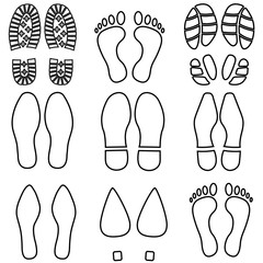 Traces icon.Footprint shoes set icon, logo isolated on white background