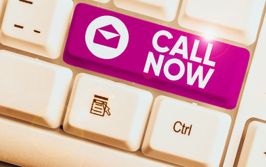 Text sign showing Call Now. Business photo showcasing To immediately contact a demonstrating using...
