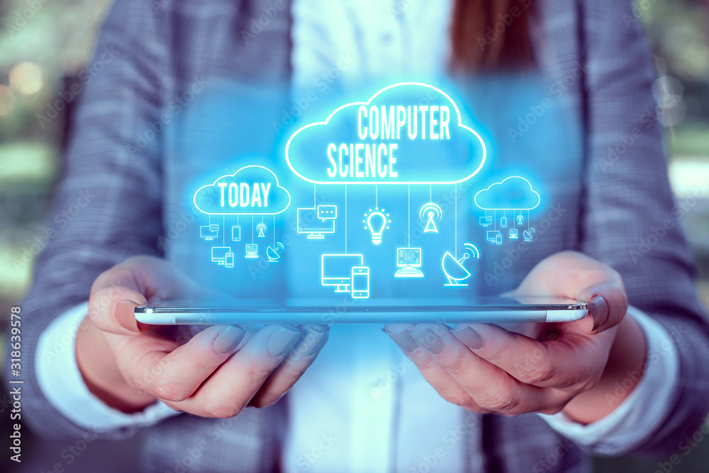 Poster handwriting text writing computer science. conceptual photo study of both computer hardware and soft