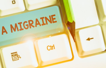 Conceptual hand writing showing A Migraine. Concept meaning recurrent throbbing headache that...