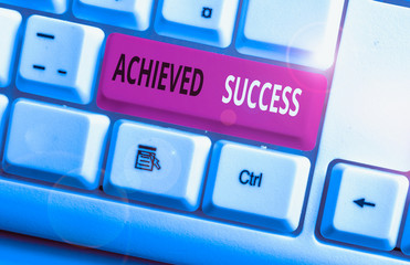 Conceptual hand writing showing Achieved Success. Concept meaning the achievement of desired...