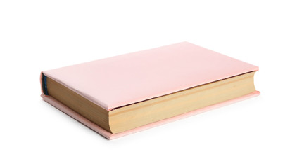 Book with blank pink cover isolated on white
