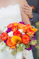 Wedding red and yellow flowers bouquet