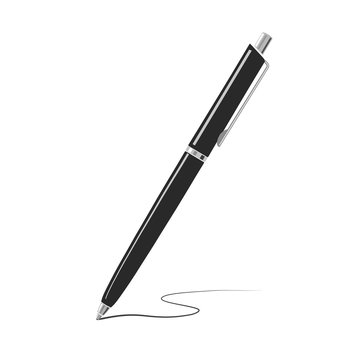 Vector black writing metal pen isolated on white background