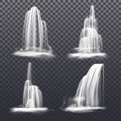 Set of realistic cascade waterfall, fountain water