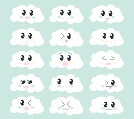 Fototapeta premium Kawai cute clouds emojis