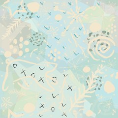 Seamless pattern with doodles on a blue background. Vector illustration.Winter Collection