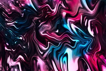 unique digital fluid art technique dark background in black,blue and pink colors