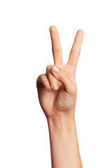 woman on white background is pointing at number four