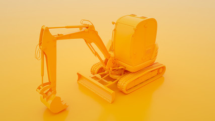 Excavator isolated on yellow background. 3d illustration