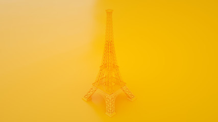 Eiffel Tower isolated on yellow background. Travel France. 3d illustration