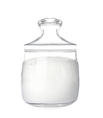 Organic flour in glass jar isolated on white