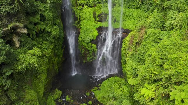 Gocta waterfall with raonforest in Chachapoyas, Amazonas, Peru. Aerial view 4K