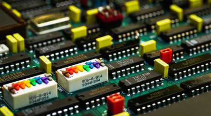 Closeup on electronic board and Electronic device,background
