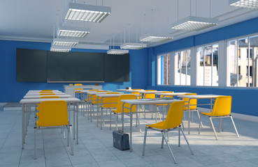 Fototapeta na wymiar Blue and yellow classroom