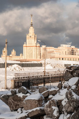 the building of Moscow University and the barbed wire 