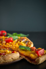 Pizza on a gray background. Authentic national dish of Mediterranean cuisine.