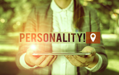 Writing note showing Personality. Business concept for combination characteristics that form...